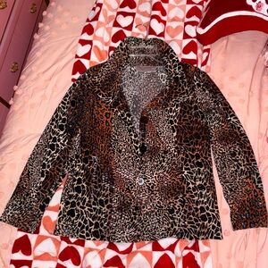 George Simonton clear sequined leopard button up blouse